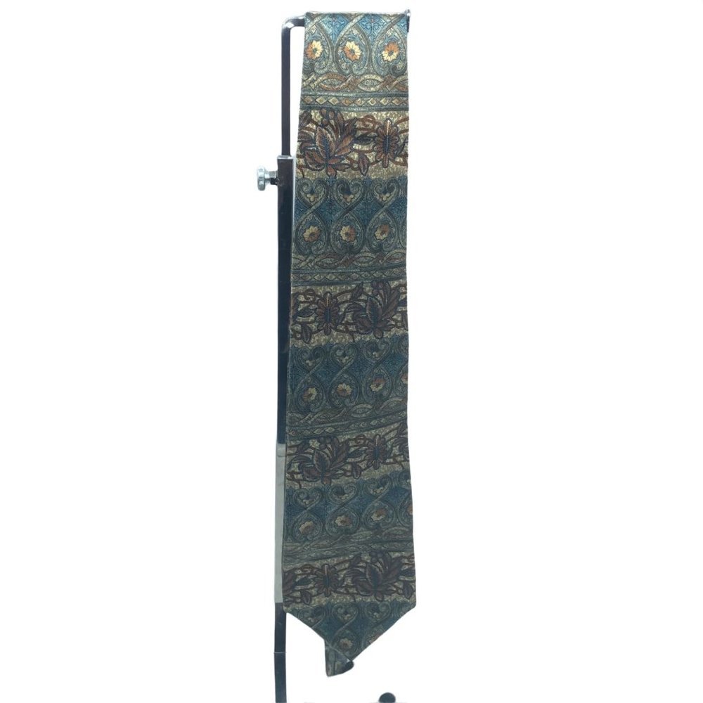 Bill Blass Vintage Green Brown Pattern Print 100% Silk Neck Tie One Size OS - Picture 2 of 5